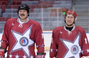 Belarusian dictator Lukashenko with Russian President Vladimir Putin show their nation's shared love of ice hockey